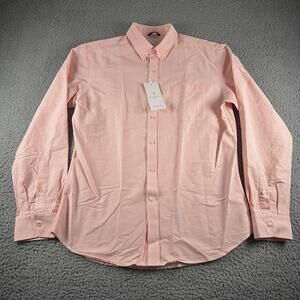 Teddy Stratford Shirt Mens XL Orange Red Striped Long Sleeve Button Up Zip Fit